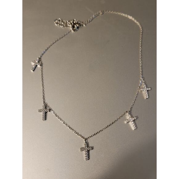 925 Sterling Silver 5 Cross Necklace Cubic Zirconia - Picture 2 of 5